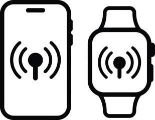 Smartwatch And Cellphone Black Outline Signal Icon on a Transparent Background