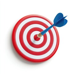 A dart precisely hitting the bullseye of a red and white target