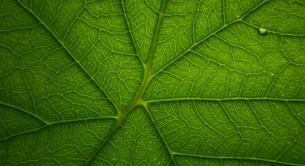 Close-up of a green leaf, showcasing intricate veins and textures, perfect for nature-themed projects.