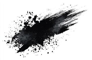 Abstract ink splatter on white background.  A dynamic, dramatic, and textured ink splatter with brush strokes and droplets