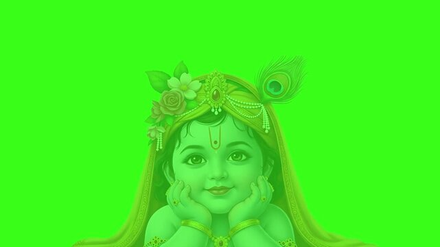 Cute Baby Krishna Green Screen Video | Little Krishna with Flute and Peacock Feather Background ,Janmashtami Video