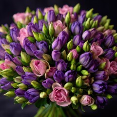 Fototapeta premium Lush bouquet of purple and pink flowers