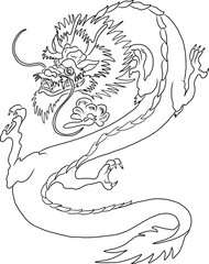 Japanese red dragon tattoo.Dragon on red background for Chinese New Year.Gold Chinese Dragon vector.Gold line art King Dragon tattoo.cartoon vector for t-shirt.Elements for coloring book or sticker.
