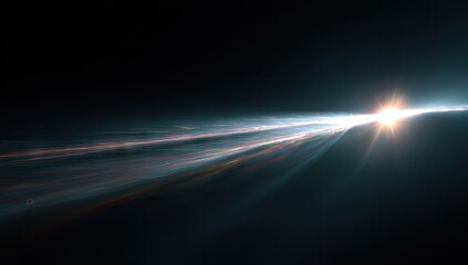 A vibrant sunrise streaks across a dark sky.  Light rays radiate outwards from a brilliant sun.  Wispy clouds trail the light