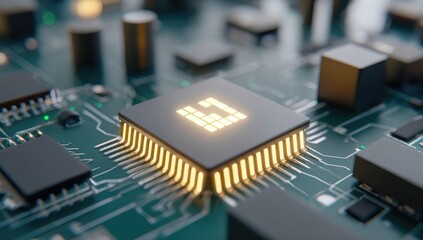 Illuminated CPU chip on circuit board