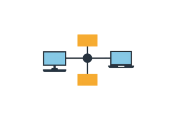 Global Network Connectivity Desktop Laptop Server Illustration on transparent background
