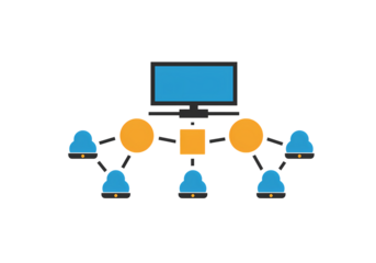 Network Connection Central Server and Client Devices on transparent background
