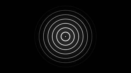 White Concentric Circles with Center Dot on Black abstract