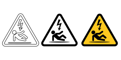Obraz premium Electrical hazard warning signs safety triangle symbols danger shock alert electricity risk