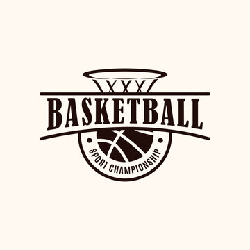 basketball match vintage logo vector minimalist illustration design, basket competition symbol design