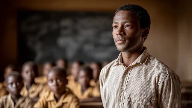 African male teacher in classroom