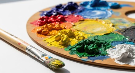 Obraz premium Wooden artist's palette with vibrant paint