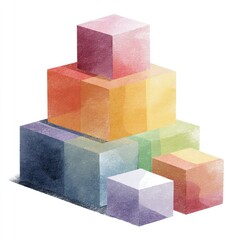 Stacked colorful cubes,  pyramid shape, soft watercolor effect