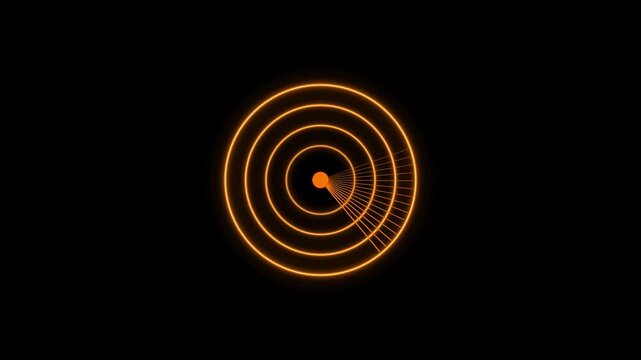 Digital Rader searching system animation. glowing orange color Rader technology signal waves, searching icon animated. searching security concept.