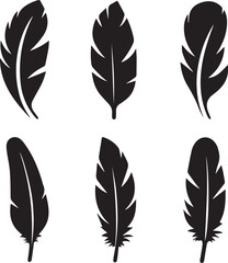 set of feathers silhouette vector