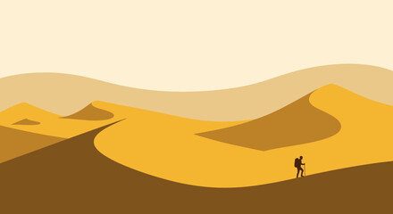 Desert Trekking Adventure Minimalist Style Underneath The Yellow Sky