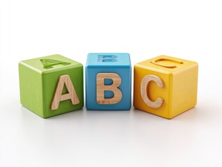Colorful wooden alphabet blocks arranged in a row