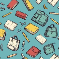 school accessories seamless pattern