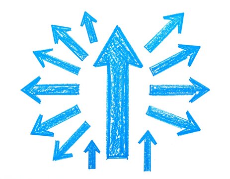 Central upward arrow surrounded by many arrows
