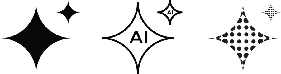 Obraz premium Abstract Black and White Star Shapes with AI Text and Dot Pattern