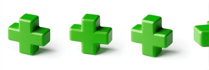 Obraz premium Four 3D green plus signs on white background