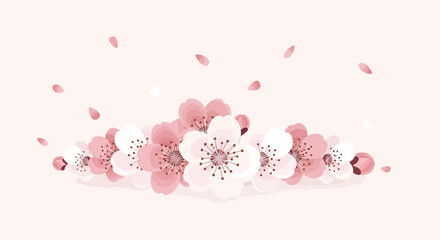 Delicate Cherry Blossoms In Bloom With Falling Petals Elegant Spring Design