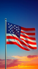 Fototapeta premium American flag waving patriotic usa stars and stripes sky sunset image