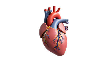 Anatomy & Physiology A detailed anterior view of the human heart, isolated on white background, showing all four chambers, major vessels, and labeled valves(2)