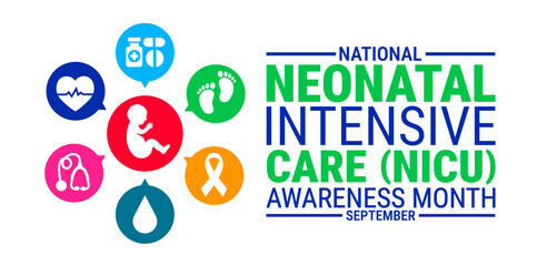 National Neonatal Intensive Care NICU Awareness Month background, banner, card or poster design template is observed every year during September, to raise awareness about the mission. Vector