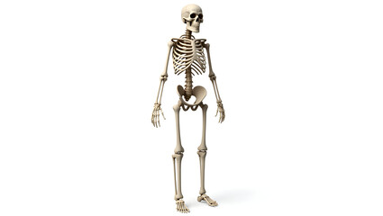 Anatomy & Physiology A fully articulated full-body human skeleton, posed in anatomical position, isolated on a white background, for comprehensive study (1)