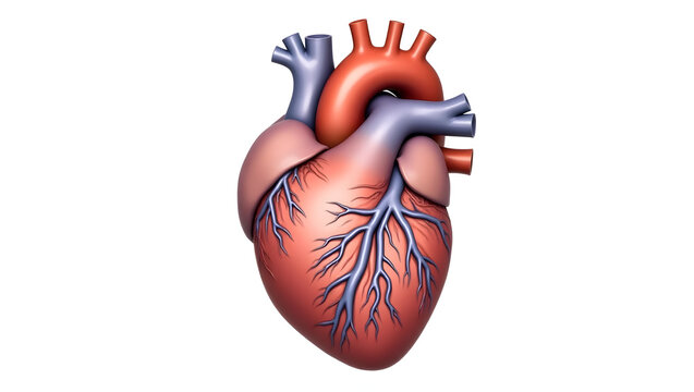 Anatomy & Physiology A human heart with coronary vessels highlighted, isolated on white, ideal for surgical planning, interventional cardiology (3)