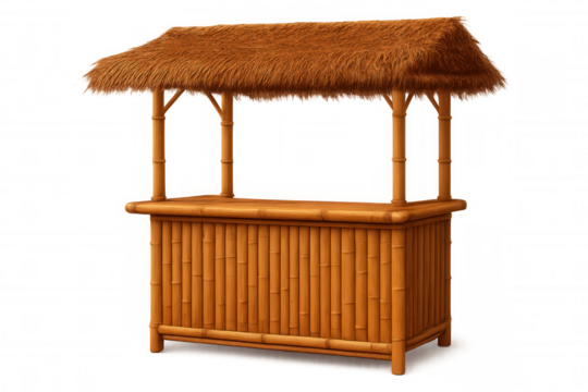 3d rendering of a bamboo bar counter with a thatched roof, creating a tropical atmosphere, isolated on transparent background