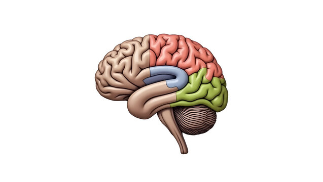 Anatomy & Physiology A labeled brain cortex map, isolated on white background, showing motor, sensory, visual, auditory, and association areas(3)