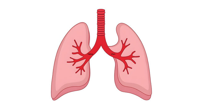 Anatomy & Physiology A labeled diagram of the pulmonary circulation, isolated on white, showing heart, pulmonary artery, lungs, and vein for respiratory (1)