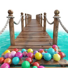 Naklejka premium Wooden pier with colorful balls