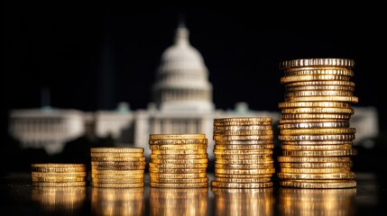 Close-up of neatly stacked shiny gold coins arranged in ascending order on a dark background symbolizing wealth and financial growth