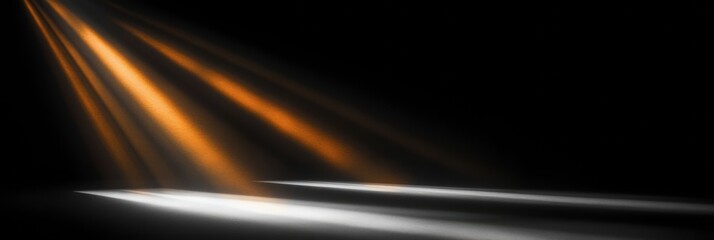 Dramatic Orange Light Rays Streaming Through Darkness, Creating an Enigmatic Stage-Like Atmosphere