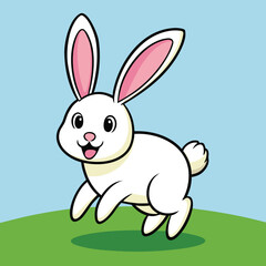 Cute White Rabbit Vector Illustration – Flat Cartoon Style Bold Lines