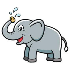 Grey Elephant Spraying Water Vector – Flat Cartoon Style Bold Lines