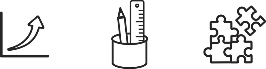 Business Growth Planning and Problem Solving Icons Graph Tools and Puzzle Pieces