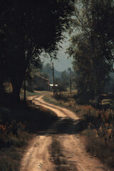 Serene Escape: Discover the Rustic Charm of a Dusty Rural Road - A Journey Through Tranquil Countryside Pathways in Nature's Embrace