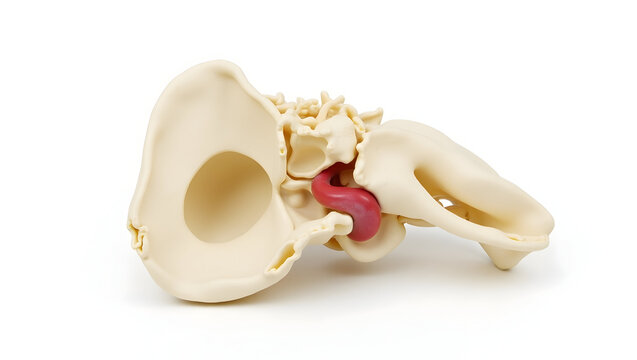 Anatomy & Physiology A sympathetic chain ganglion model, isolated on white, showing paravertebral ganglia for autonomic nervous system education
