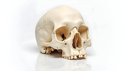 Anatomy & Physiology An open human skull with the cranial vault removed, displaying the internal structure, base, and visible brain impressions on a white background (2)