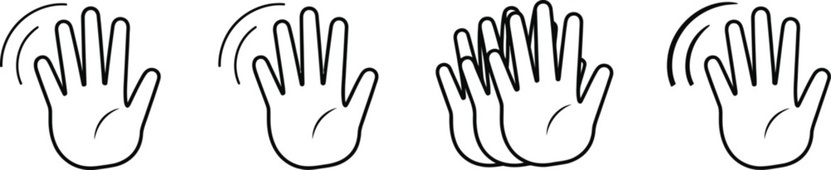 Obraz premium Hand Waving Gesture Outlines, Motion Line, Hello Sign on Transparent Background