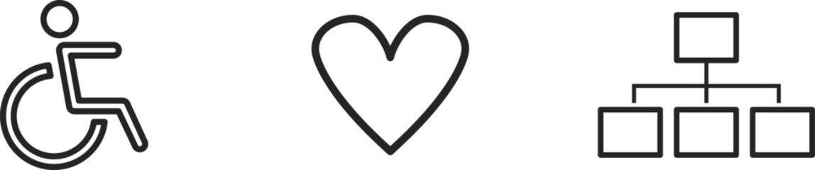 Accessibility Love and Organization A Trio of Symbolic Black and White Icons