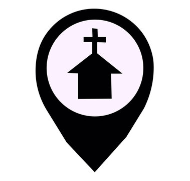 map pointer with chruch sign icon on white background