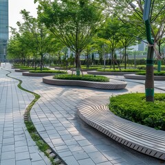 A park with trees and benches