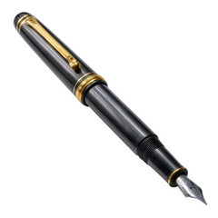 Vintage fountain pen with gold accents isolated on transparent background