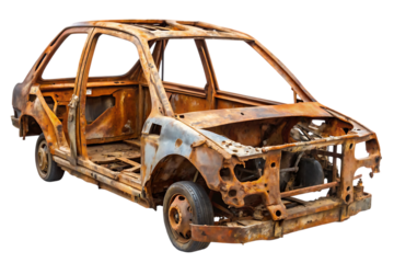 Rusty Abandoned Car Frame Isolated on White Background – Transparent PNG, AI Generated