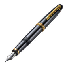 Elegant black and gold fountain pen isolated on transparent background